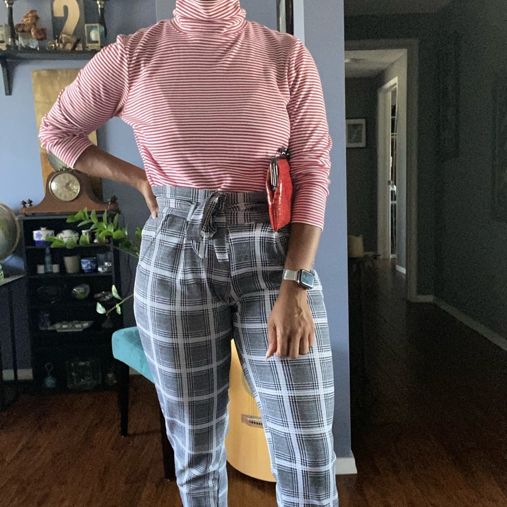 Karen Scott Red/White Striped Turtle Neck